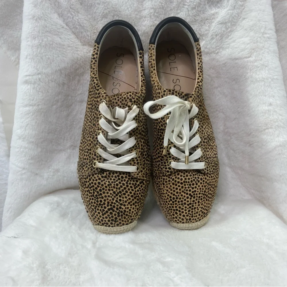 Sole Society Natural Samree 2 Espadrille Sneaker Cheetah Print Lace Up Size 8.5M